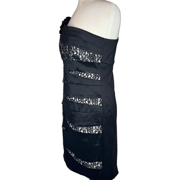Scarlet Nite One shoulder woman’s size 14 black and cream mini party dress layer - Picture 2 of 14